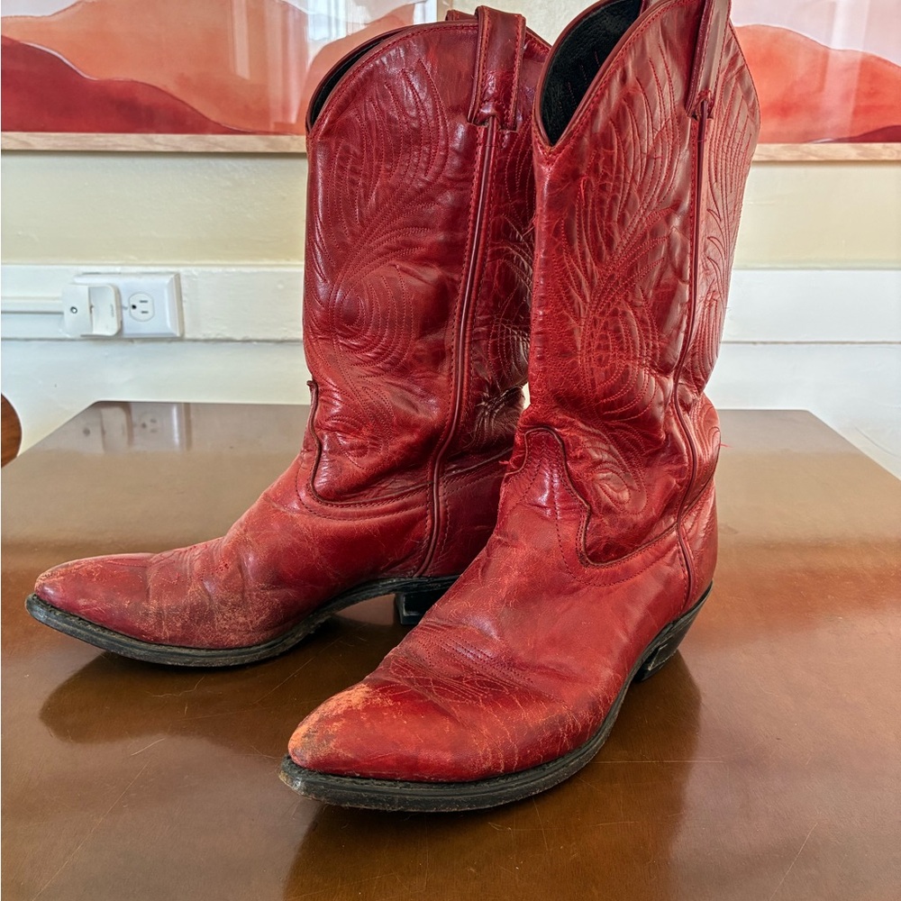 Nashville Vintage Red Cowboy Boots, Genuine Leather